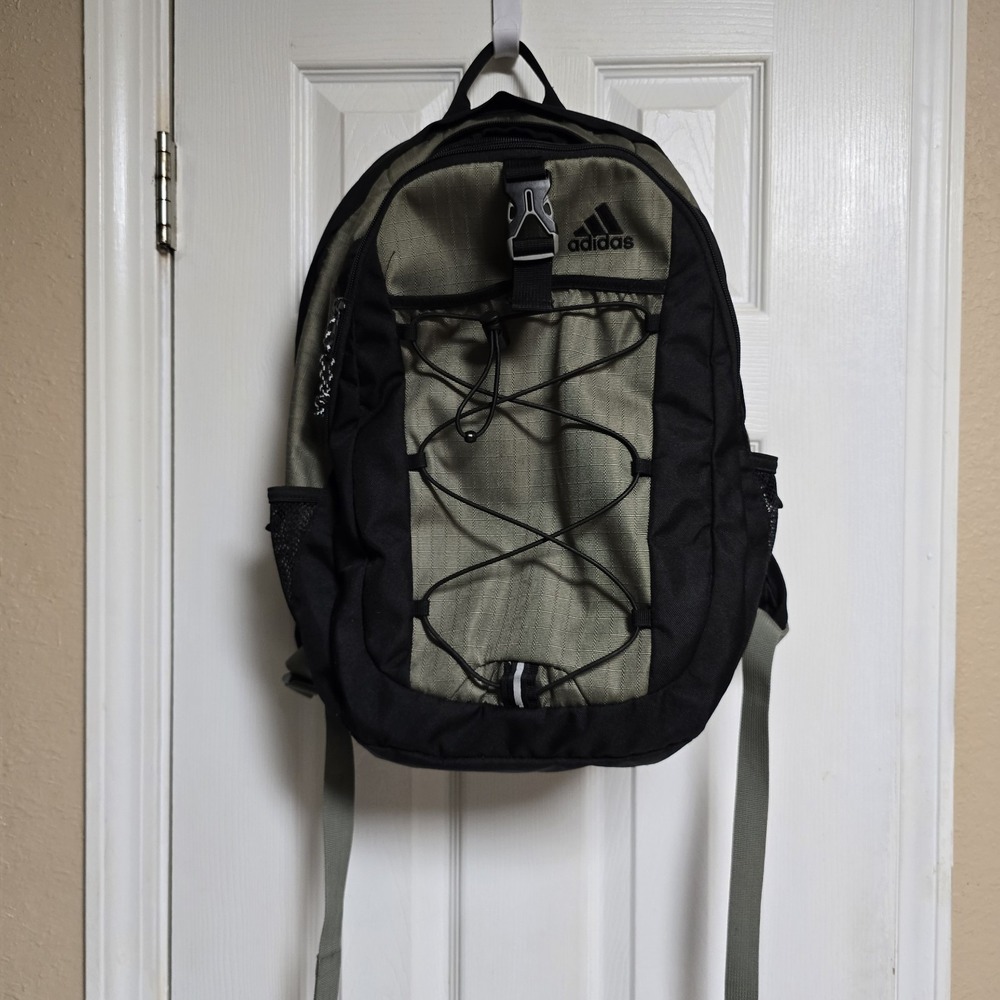 Adidas Three Stripe Life Backpack Olive Green Black Bungee Laptop School Travel